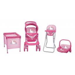 Set De Coche De Mueca+baby Silla+cuna+silla De Comer Dos Colores